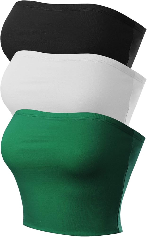 MixMatchy Women's Causal Strapless Double Layered Basic Sexy Tube Top - Pack | Amazon (US)