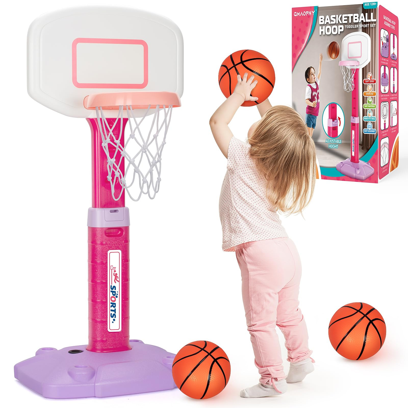 Toddler Basketball Hoop Indoor for Age 1-3, Adjustable Kids Basketball Hoop, Mini Basketball Hoop... | Amazon (US)