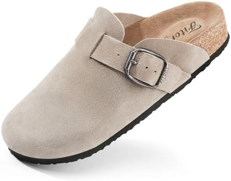 FITORY Womens Clogs Slip-on Potato Shoes Leather Mules with Suede Cork Footbed Size 6-11 | Amazon (US)