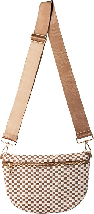Woven Crossbody Bag for Women, Checkered PU Bum Bag Sling Purse with Adjustable Strap for Travel,... | Amazon (US)