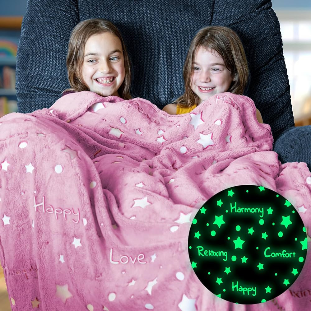 Glow in The Dark Throw Blanket, Super Soft Fuzzy Plush Fleece, Decorated with Stars and Words of ... | Amazon (US)