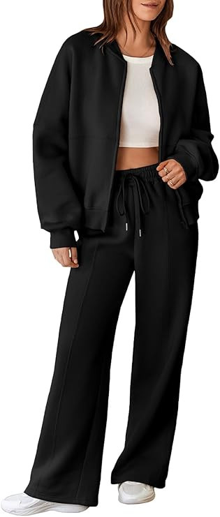 Aleumdr Women's 2 Piece Outfits Oversized Fleece Sweatsuit Zip Up Long Sleeve Sweatshirt with Wid... | Amazon (US)