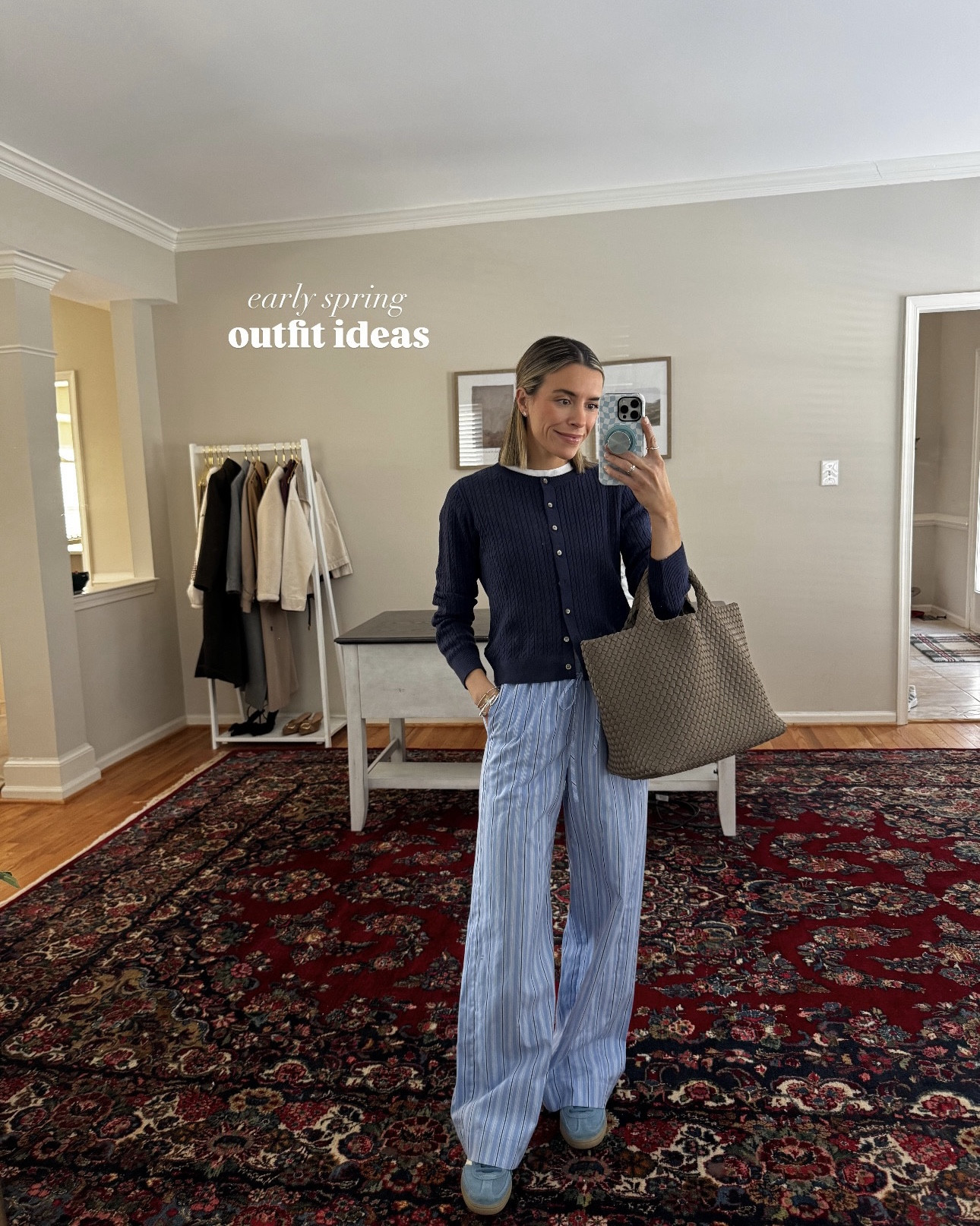 XS pants 
S cream pants 
S sweaters 
(Yellow + green sweaters are under navy merino wool cardigan)

#LTKootd #LTKSeasonal