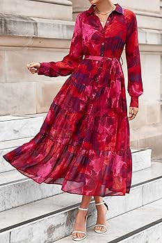 PRETTYGARDEN Womens Spring Dress 2026 Casual Long Sleeve Button Down Belted Boho Floral Flowy Max... | Amazon (US)