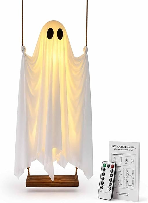 Swinging Ghost Outdoor Decor, 5 FT Large Hanging Halloween Ghost Decoration with Detachable Witch... | Amazon (US)