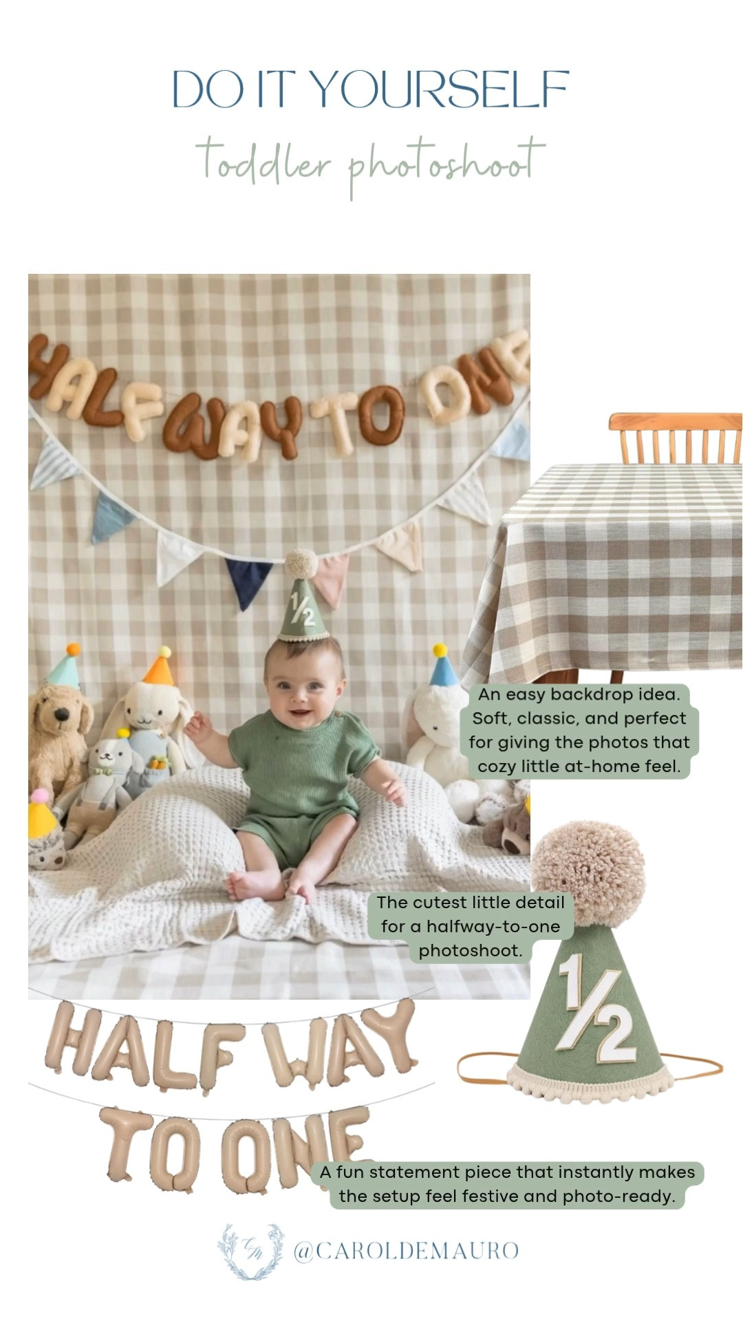 The sweetest halfway to one photoshoot done completely at home! A gingham backdrop and tiny party hat made it feel so festive.

DIY baby photoshoot, at home baby photos, half birthday ideas, toddler milestone photos, baby photoshoot inspo, gingham backdrop, half birthday party

#LTKKids #LTKBaby #LTKSeasonal