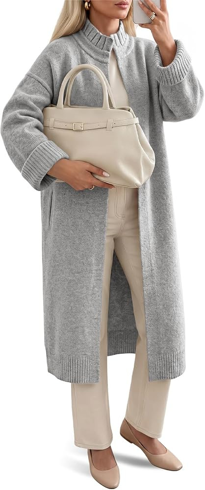 Saodimallsu Womens Ruffle Mock Neck Open Front Long Cardigan Sweaters | Amazon (US)