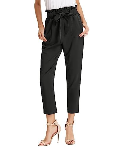 GRACE KARIN Women's Pants Trouser Slim Casual Cropped Paper Bag Waist Pants with Pockets | Amazon (US)