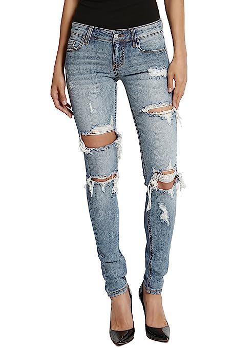 TheMogan Roll Up Relaxed Stretch Skinny Jeans in Distressed Medium Blue Wash | Amazon (US)
