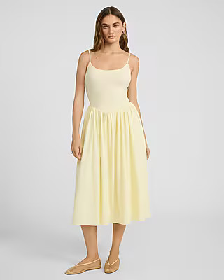 Scoop Neck Sleeveless Drop Waist Midi Fit and Flare Dress | Express