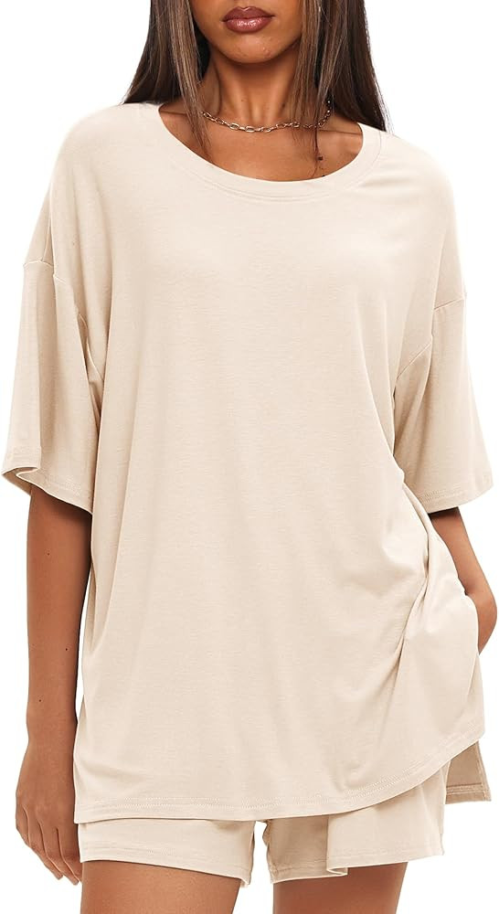 Darong Women's Two Piece Loungewear Set Summer Casual Boxy Shirts Drawstring Shorts Matching Airp... | Amazon (US)