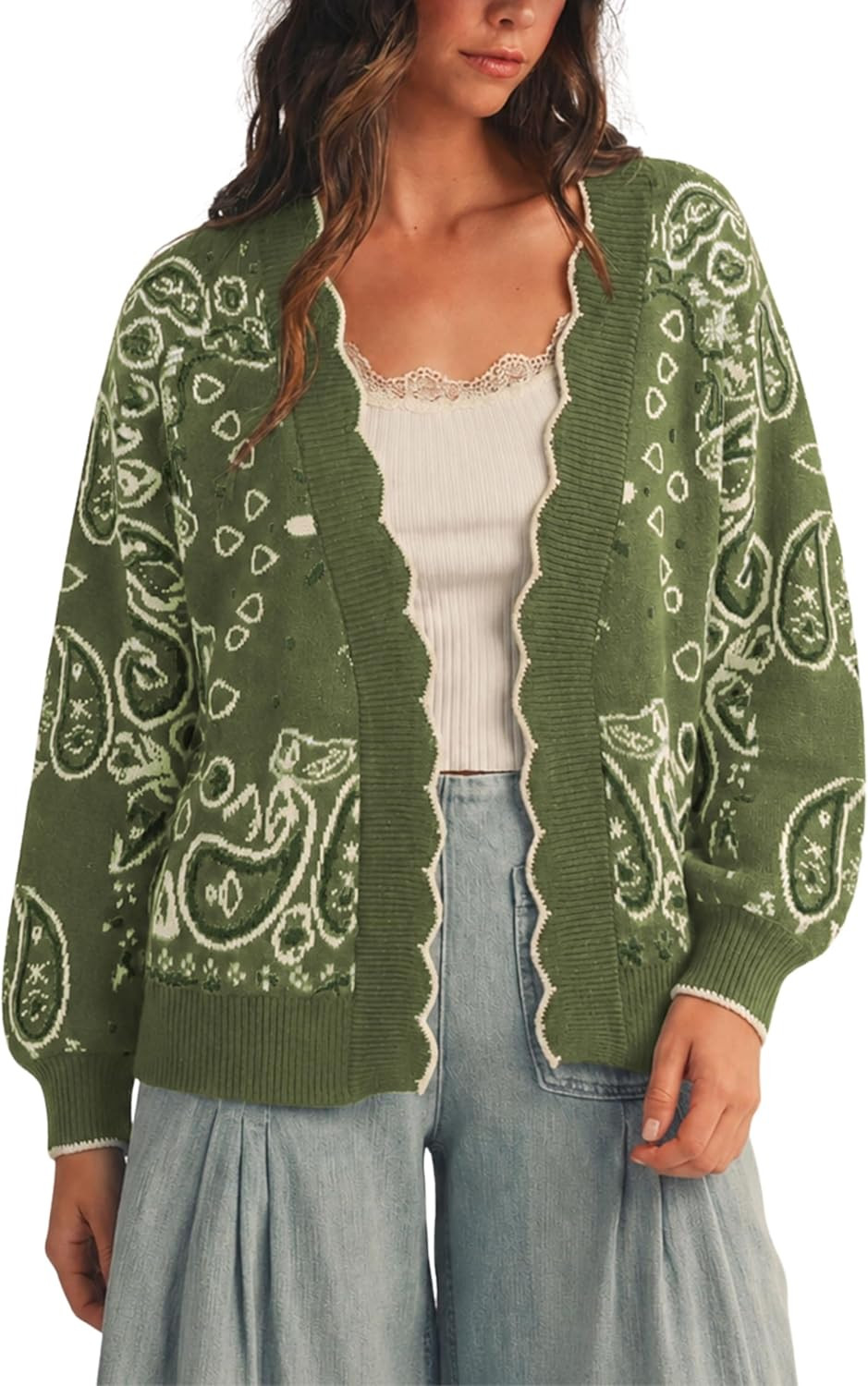 Hongsui Women's Trendy Bandana Paisley Printed Cardigan Knit Sweater | Amazon (US)