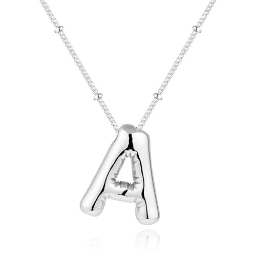 Inerney Silver Bubble Letter A Initial Necklace for Women, Balloon Alphabet Pendant Charm, Dainty Cute Trendy Minimalist Monogram Necklace, Personalized A-Z Letter Jewelry, Gift for Her | Amazon (US)
