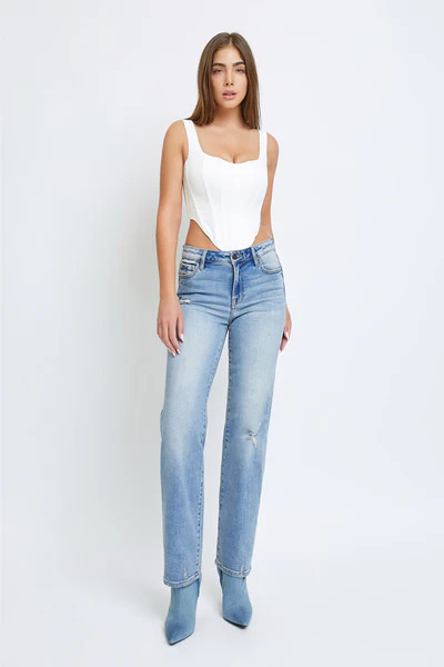 [TRACEY] LIGHT WASH CLEAN 30" INSEAM STRAIGHT | Hidden Jeans