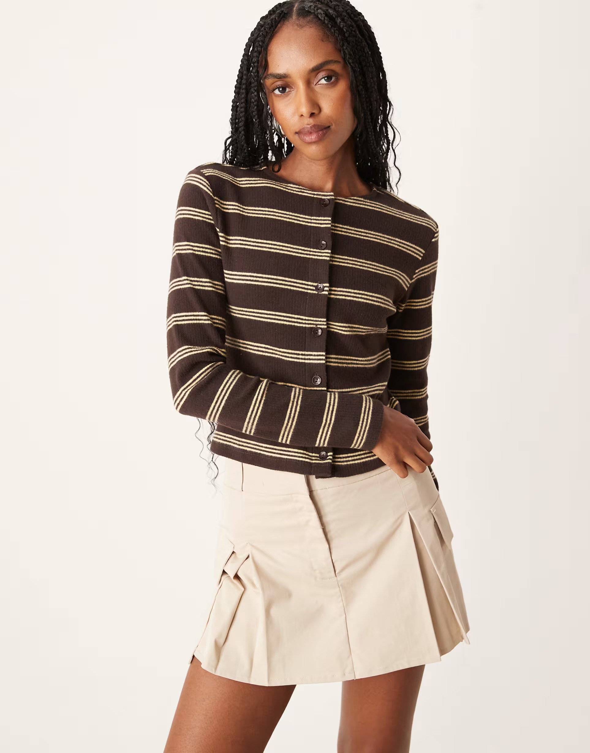 ASOS DESIGN brushed stripe button through top in brown stripe | ASOS | ASOS (Global)