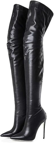 Kitulandy Women's Over The Knee Boots High Heels Zipper PU Leather Thigh High Boot | Amazon (US)