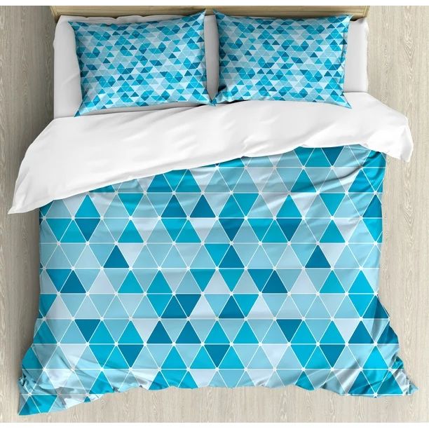 Blue Duvet Cover Set Queen Size, Geometric Pattern with Triangles in Oceanic Winter Colors Abstra... | Walmart (US)