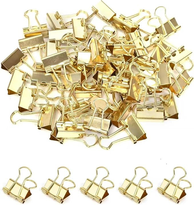 Small Clips Binder Clips 1 inch, Small Paper Clips for Office (38 Pcs) (Gold) | Amazon (US)