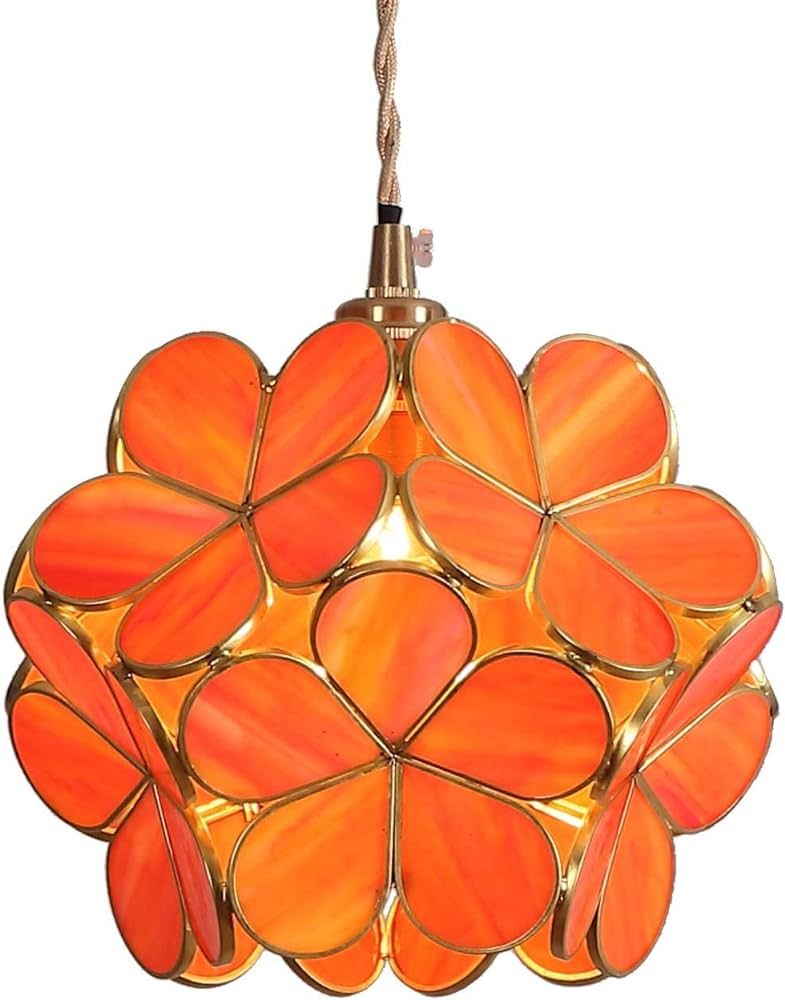 Bieye L10749 Flower Petal Tiffany Style Stained Glass Ceiling Pendant Light with 8-inch Wide Lamp... | Amazon (US)