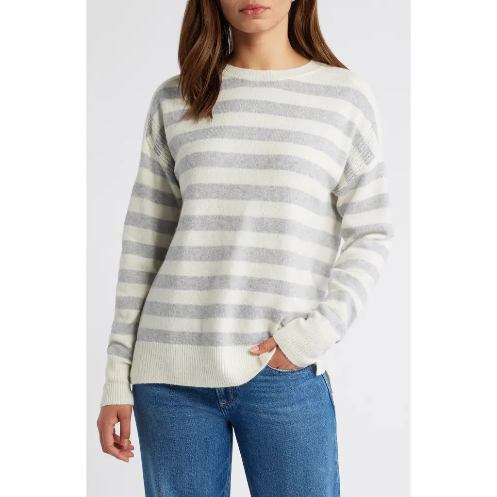 Caslon® Stripe Crewneck Sweater in Ivory- Grey Sydney Stripe at Nordstrom Rack, Size Small | Nordstrom Rack