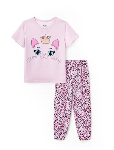 PATPAT Girls Sleepwear Set Cute Graphic Pajamas Pink Cat 12 Years | Amazon (US)