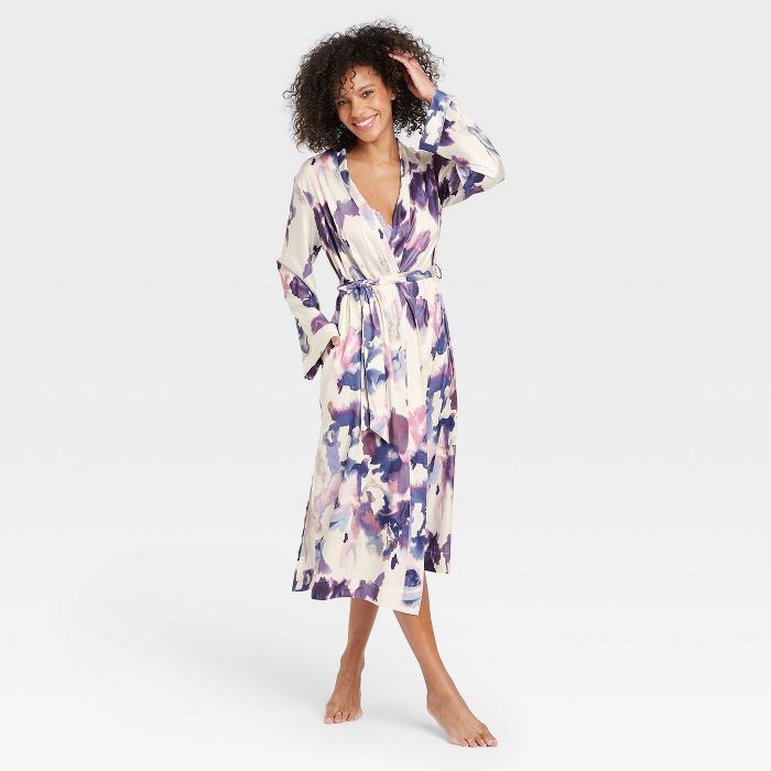 Women's Floral Print Satin Robe - Stars Above™ Cream | Target