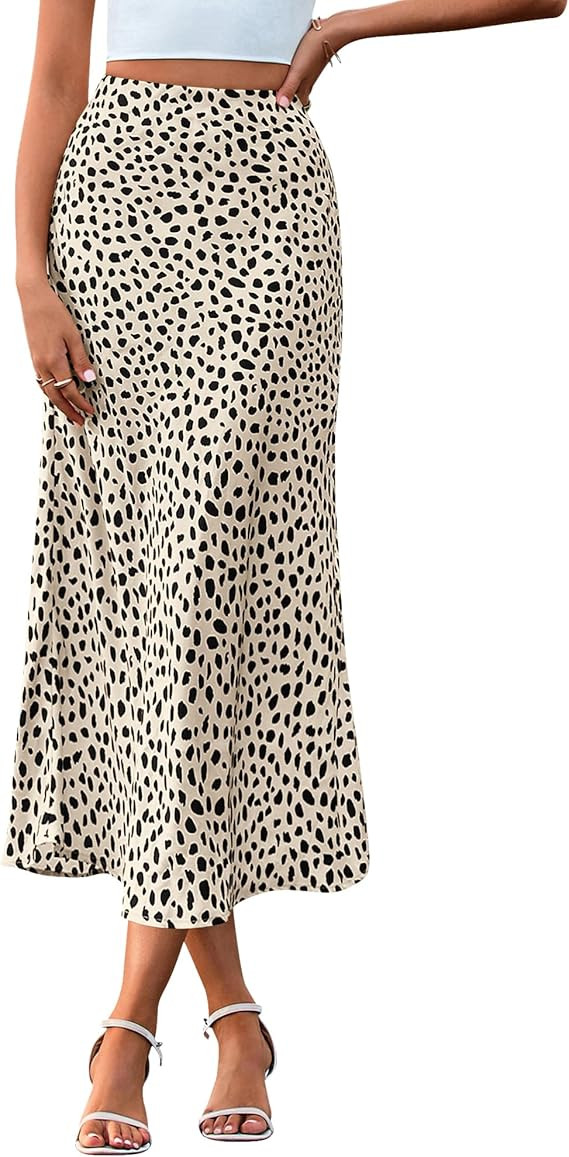 BTFBM Satin Skirts for Women Trendy Spring Summer 2026 High Waisted Leopard Print Cocktail Weddin... | Amazon (US)