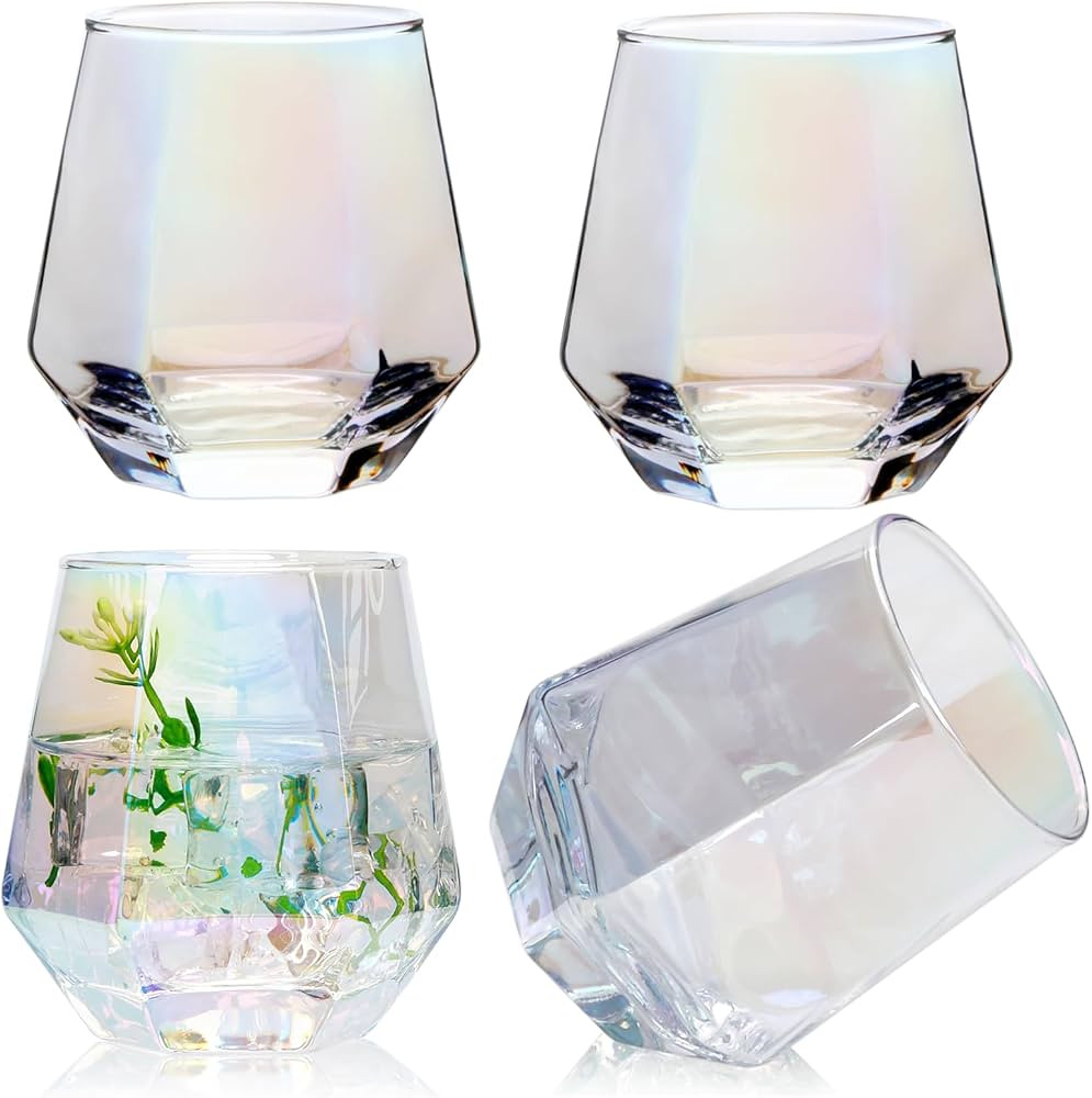 Wine Glasses Set of 4,Iridescent Stemless Wine Glasses for Red and White Wine,Geometric 10oz Diam... | Amazon (US)