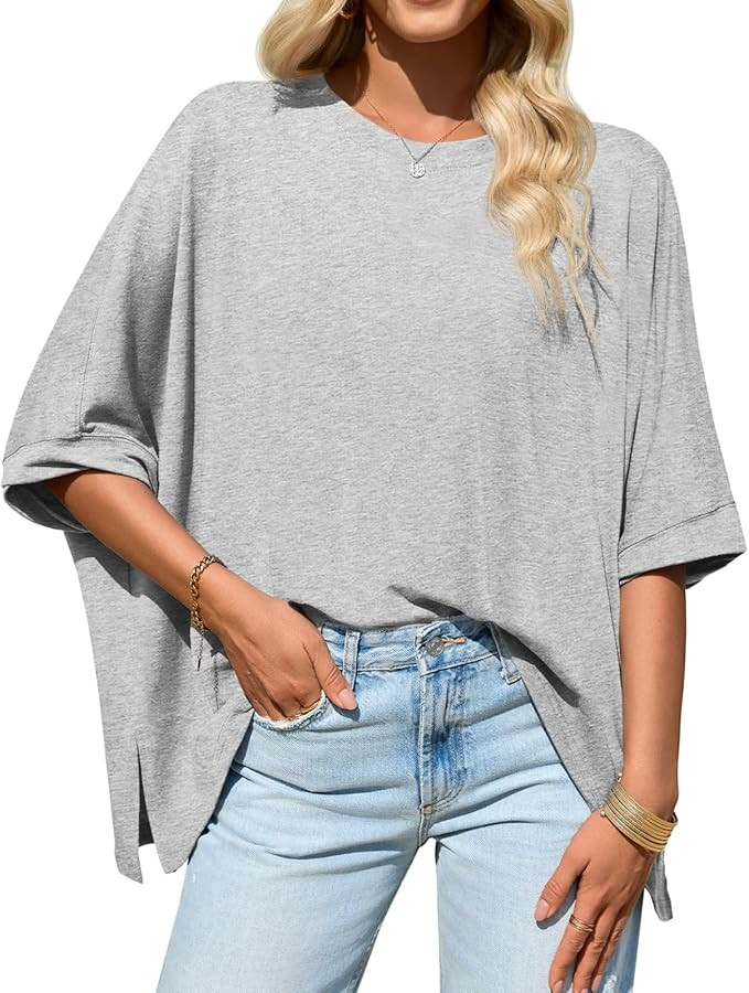 Tankaneo Womens Oversized Tshirts Batwing Short Sleeve Asymmetric Hem Tops Summer Casual Loose Fi... | Amazon (US)