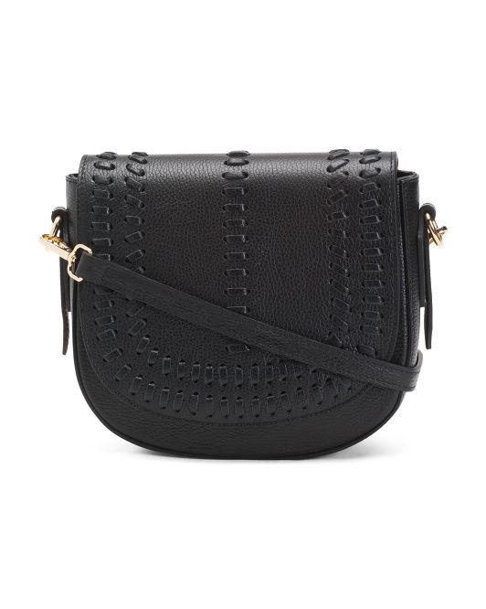 Made In Italy Leather Stitched Flap Over Saddle Crossbody | TJ Maxx