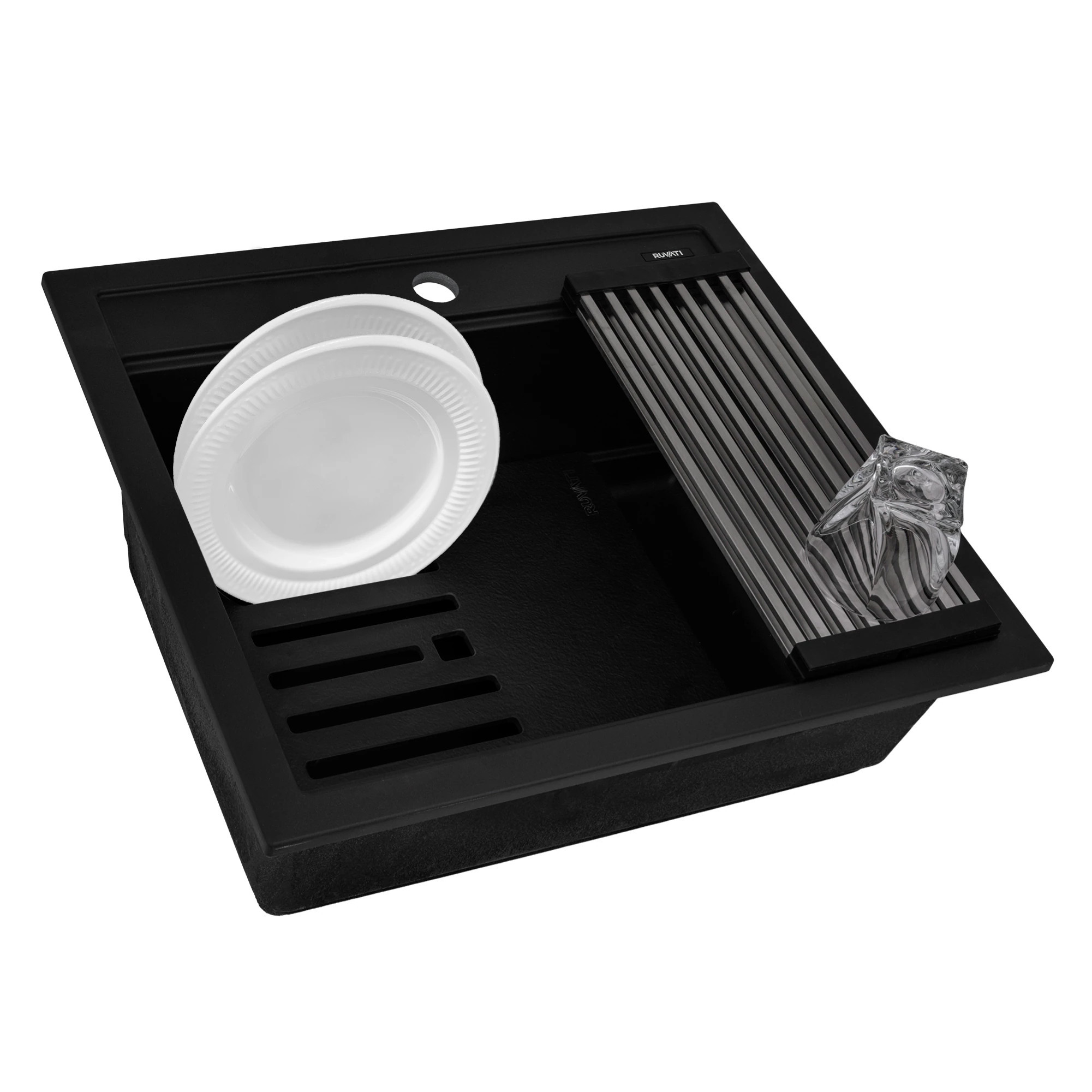 Ruvati epiCube Drop-in 22.5-in x 20-in Composite Single bowl Workstation Kitchen Sink Stainless Steel one_size in Black | RVG1622BK | Lowe's