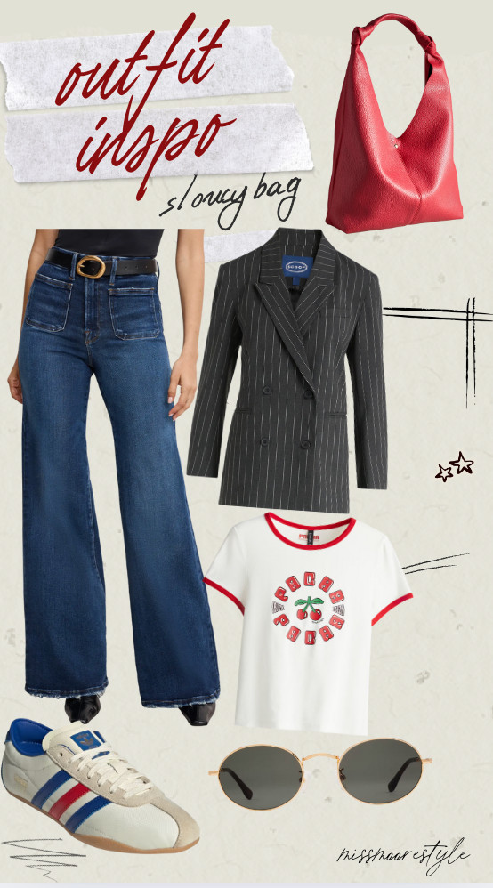 outfit inspo featuring a bright red, oversized slouchy bag. Perfect chic weekend look that still feels pulled together! 

 #LTKFindsUnder50 #LTKFindsUnder100 #LTKItBag