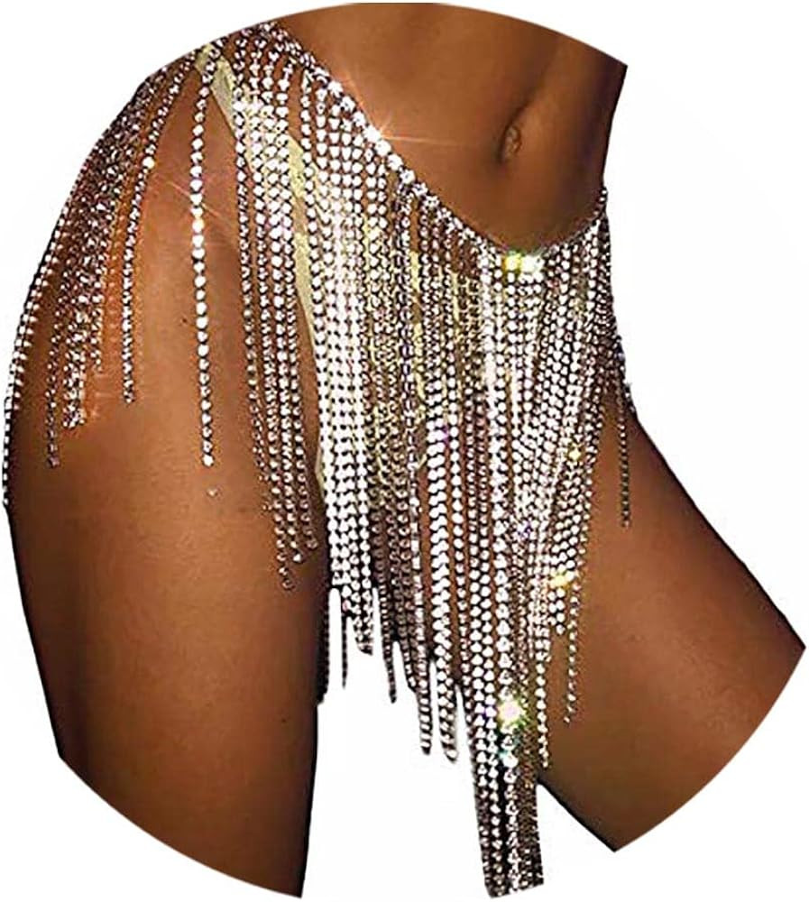 Yokawe Crystal Tassel Body Chains Rhinestone Belly Dance Skirts Nightclub Party Beach Hip Waist C... | Amazon (US)