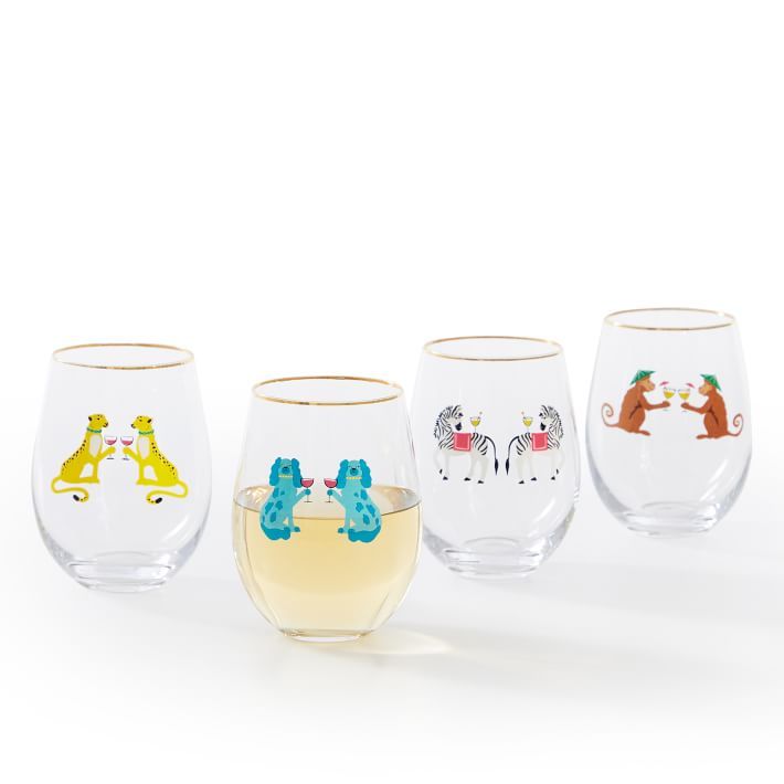 Party Animal Stemless Wine Glasses, Set of 4 | Mark and Graham