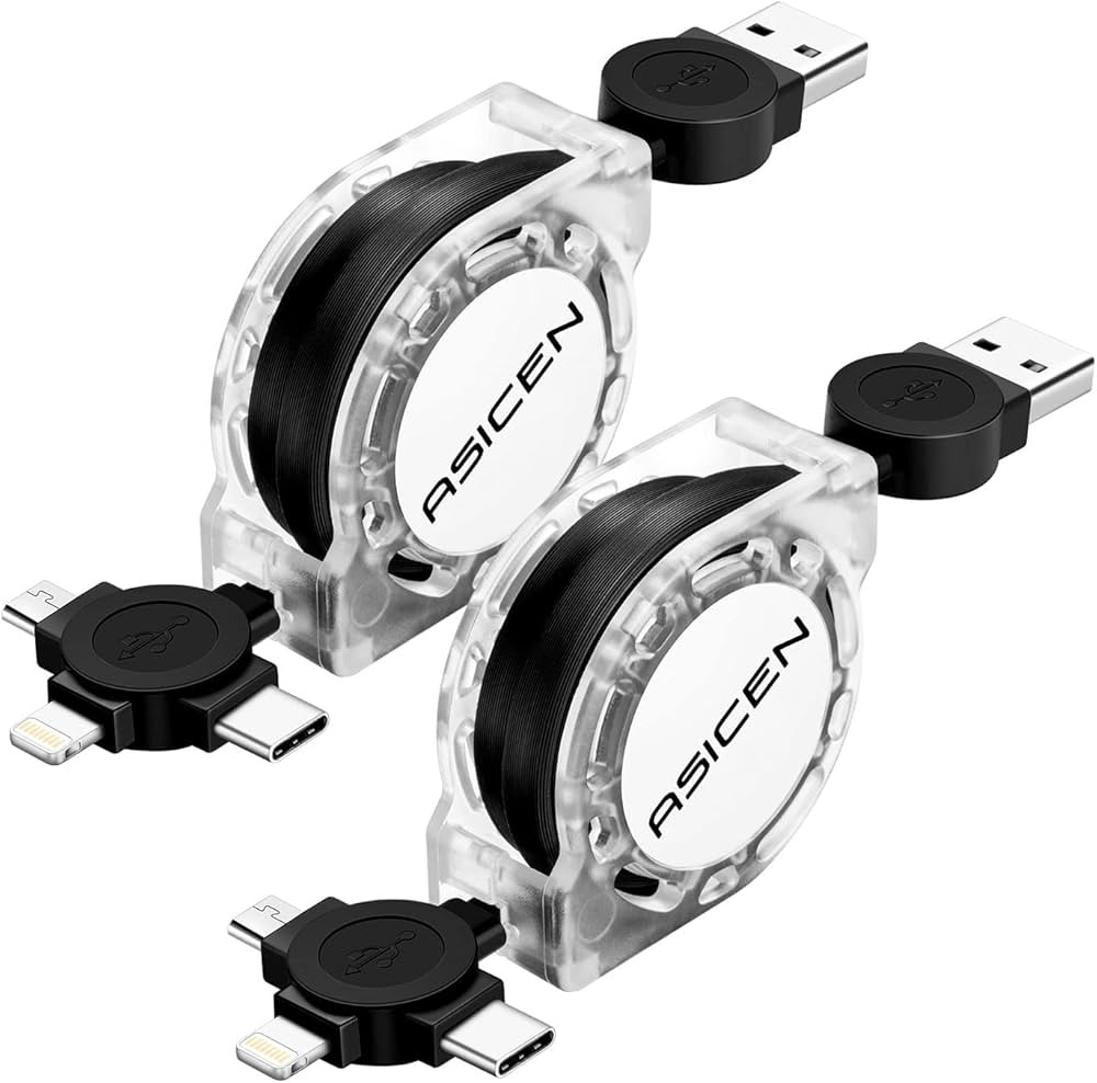 3.3ft 2Pack Retractable Multi Fast Charging Cord, 3 in 1 Multiple Charger Cable Lightning/Micro/T... | Amazon (US)