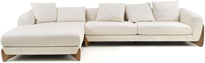 Barcy Collection Contemporary Fabric Upholstered Sectional Sofa with Solid Wood Legs, Cream, Waln... | Amazon (US)