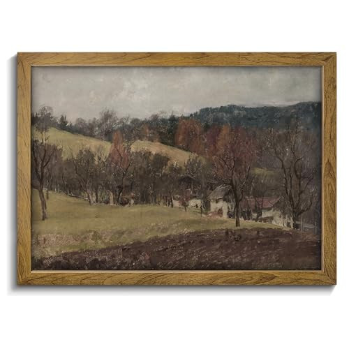 Framed Autumn Fall Forest River Landscape Wall Art - Nature Wilderness Posters Wall Decor Prints, Antique Vintage Botanical Wall Decor for Living Room, Farmhouse - Natural Framed | Amazon (US)