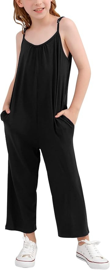 GORLYA Girls Sleeveless Casual Jumpsuit Rompers Straight Wide Leg Pants Outfits for 4-14T | Amazon (US)