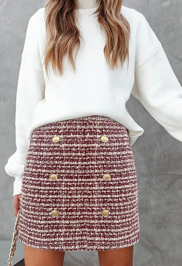 Women's Plaid Mini Skirt Pencil Above Knee Length High Elastic Waist Bodycon Zipper Vintage Short... | Amazon (US)