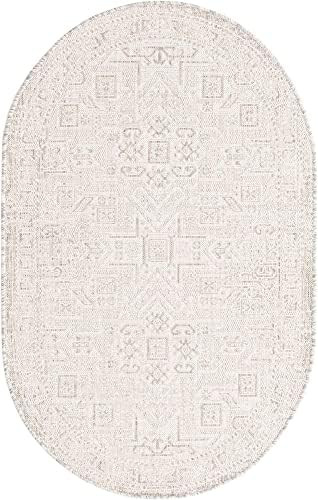 Rugs.com Outdoor Aztec Collection Rug – 3' x 5' Oval Light Gray Flatweave Rug Perfect for Livin... | Amazon (US)