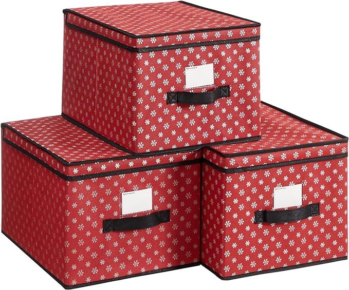 SONGMICS Set of 3 Foldable Storage Boxes with Lid, Christmas Storage Bins with Labels, Holiday St... | Amazon (US)