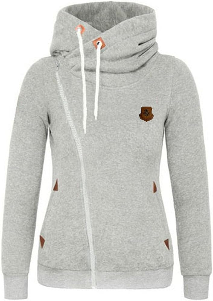 Newbestyle Womens Hoodies Hooded Jersey Jackets Oblique Zipper Fleece Jumper Sweatshirt | Amazon (US)