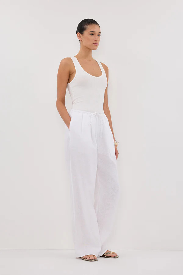 CARLA WHITE DRAWSTRING LINEN PANT | DISSH