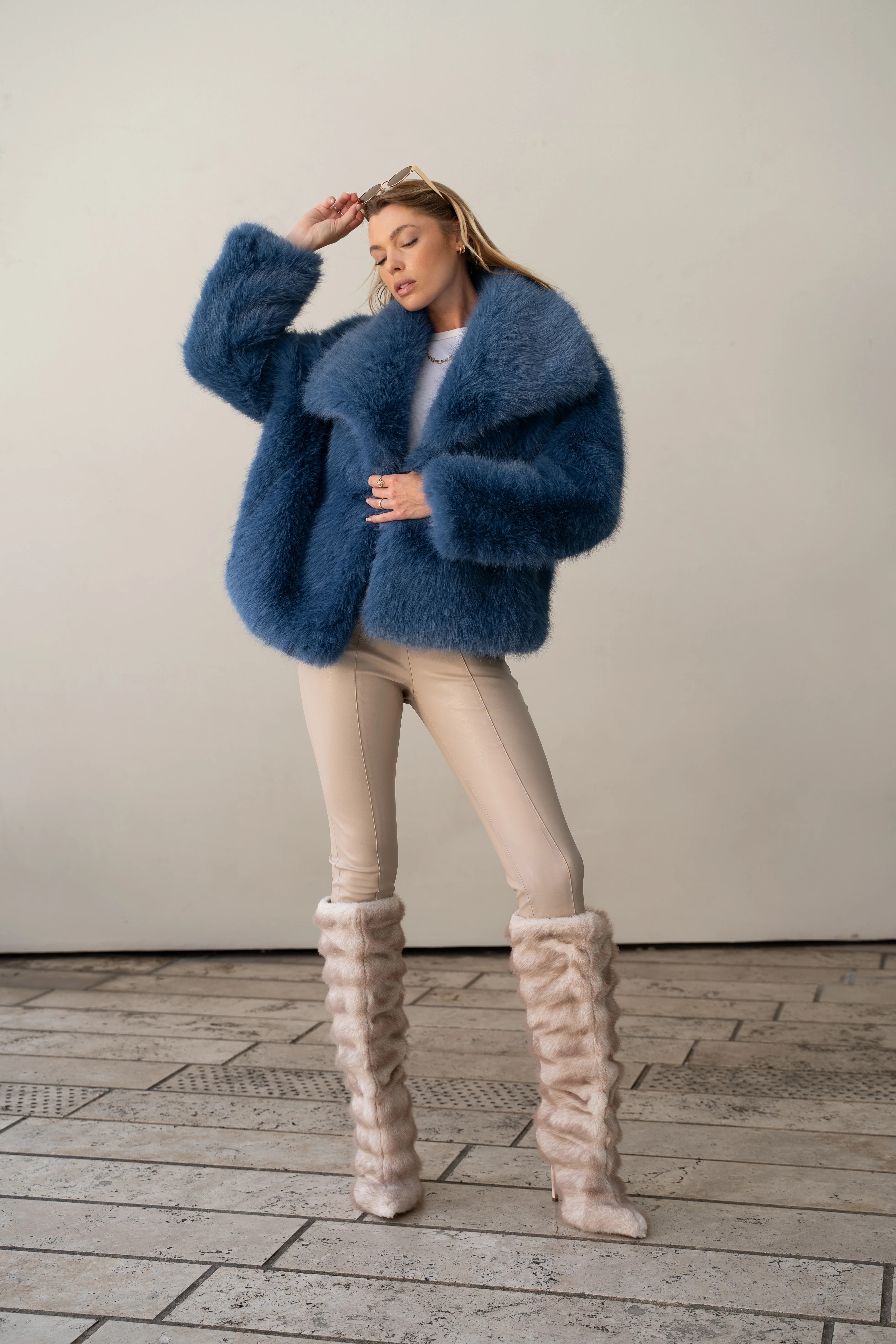 REGINA-SKYBLUE FAUX FUR JACKET | Azalea Wang