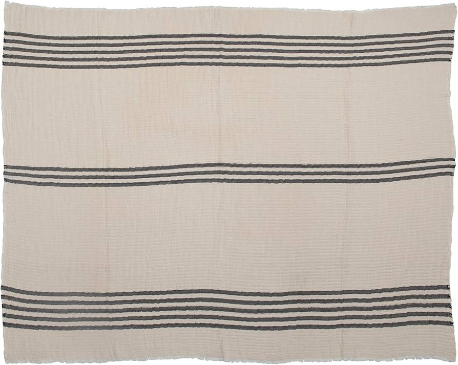 Creative Co-Op Coastal Black and White Stripe Woven Cotton Double Cloth Stitched Blanket and Fray... | Amazon (US)