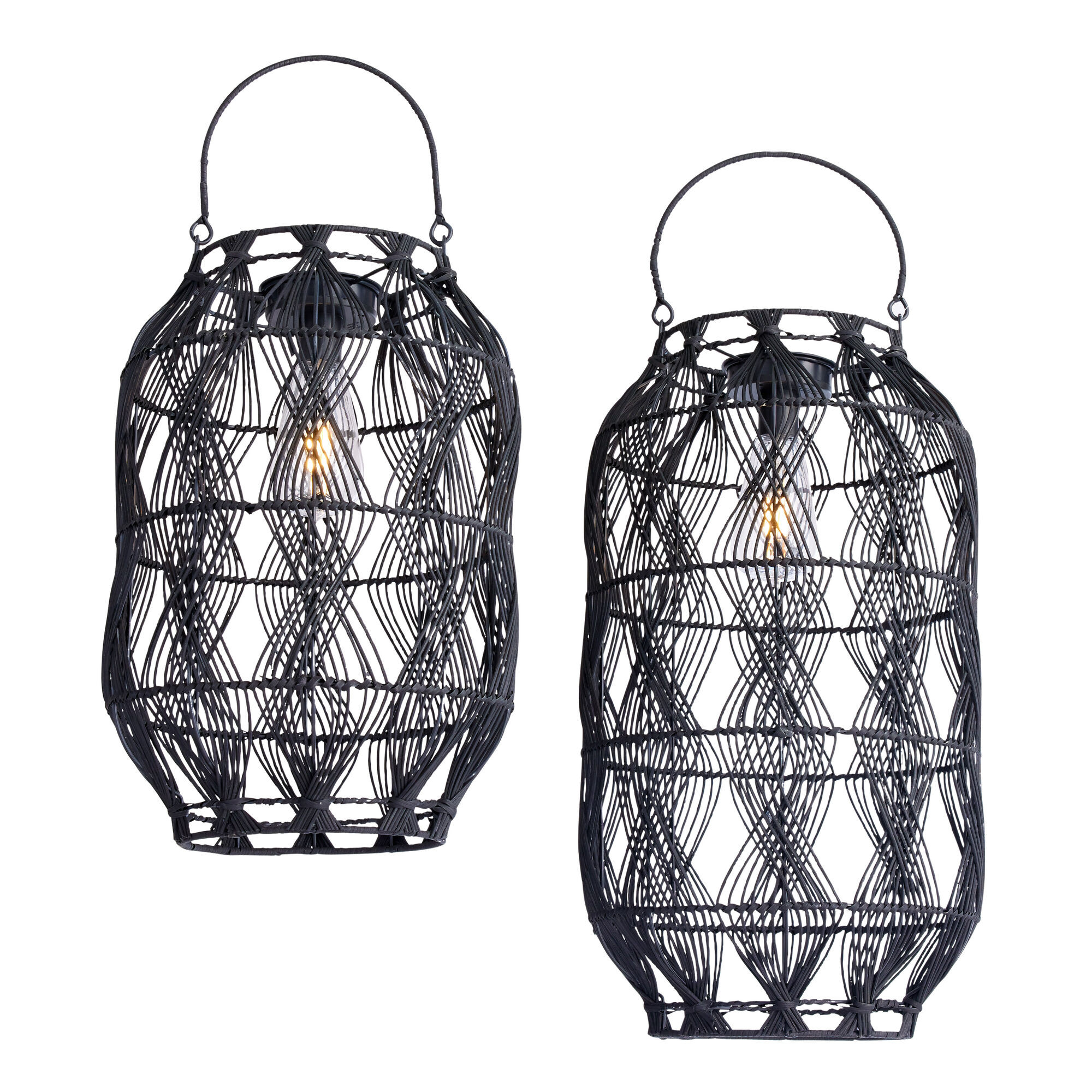 Black Rattan Cylinder Solar LED Floor Lantern | World Market