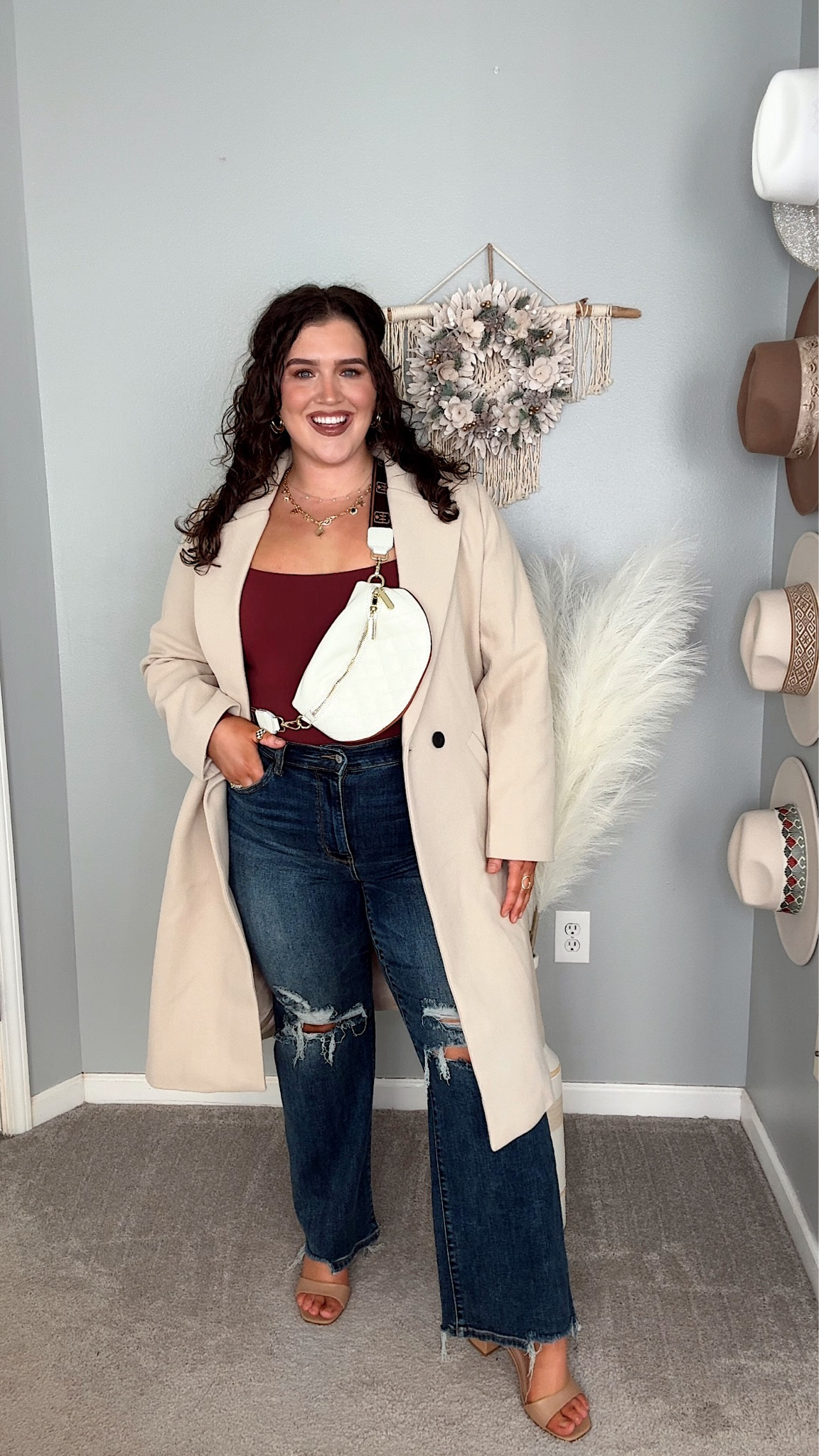 Casual bodysuit outfit inspo. Square neck bodysuit w/ hidden bra loops to hide straps, distressed dark wash jeans, trench coat + crossbody bag. Bodysuit size XL, jeans size 16 plus, trench coat size XXL. 
#everydaystyle

#LTKSeasonal #LTKstyletip #LTKplussize