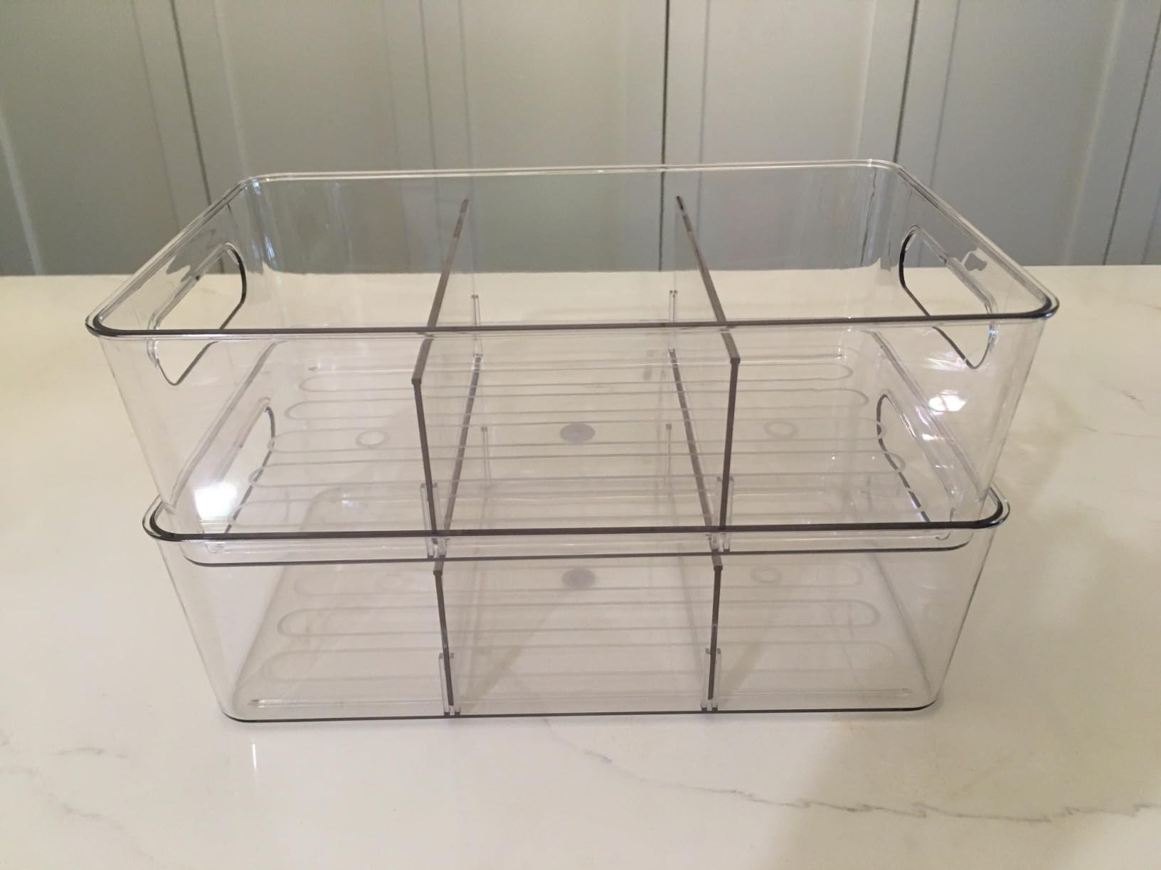 6 Pack Pantry Organizers and Storage,Clear Plastic Containers with 2 Dividers for Kitchen,Fridge ... | Amazon (US)