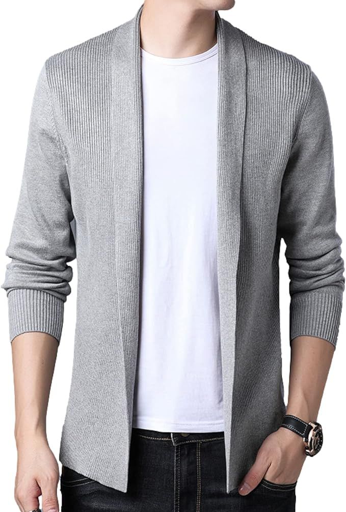 V-Neck Cardigan Ribbed Bottom Hem Solid Color Men's Sweater Pullover Jumper | Amazon (US)