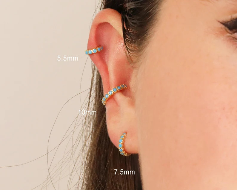 18G Tiny Turquoise Bezel Cartilage Hoop Earring • gold tragus earrings • helix hoop • carti... | Etsy (US)